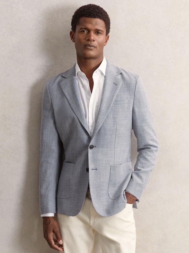 reiss Slim Fit Single Breasted Blazer with Cotton in Soft Blue