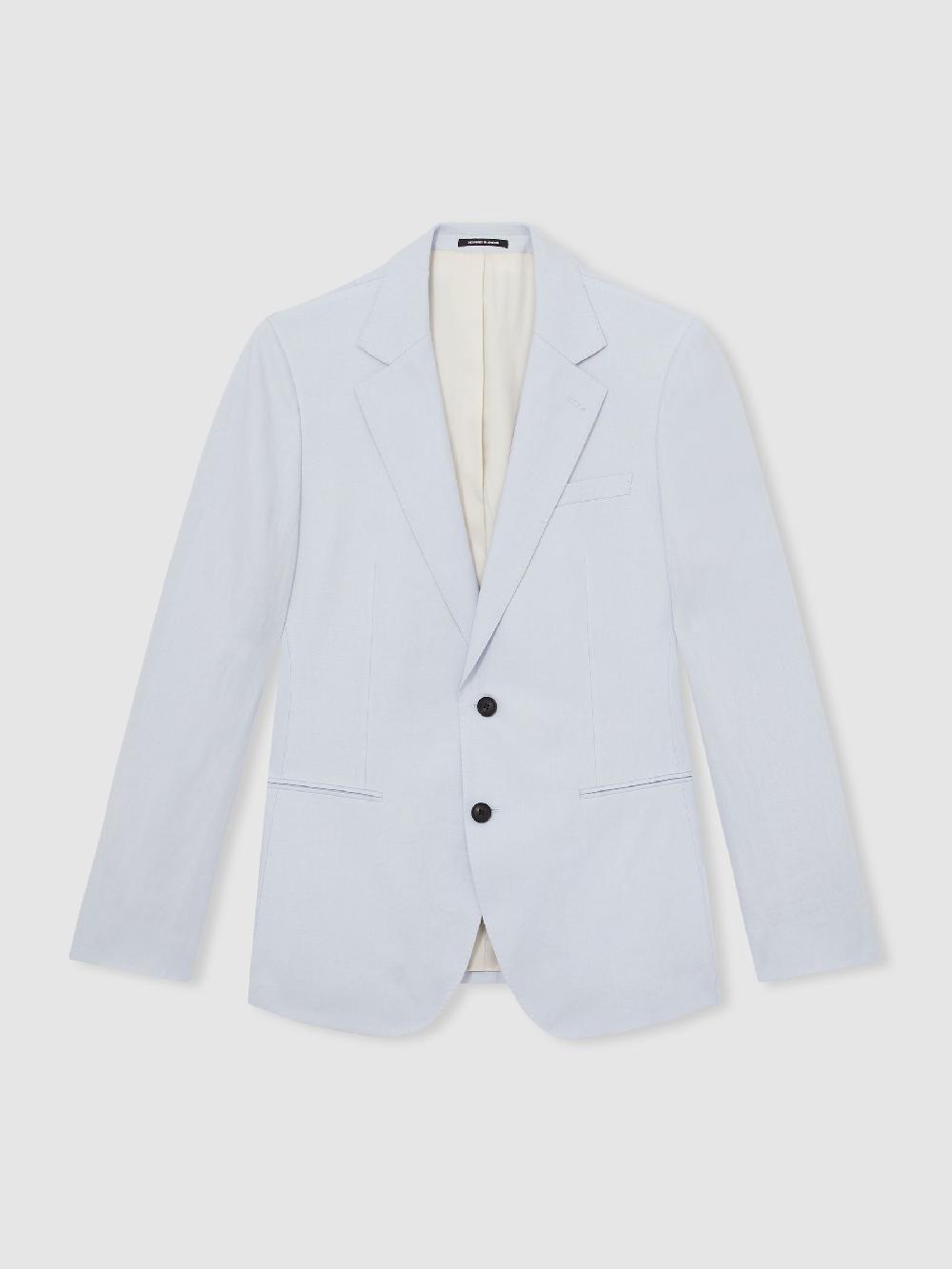 Reiss Slim Fit Single Breasted Linen Blazer In Soft Blue