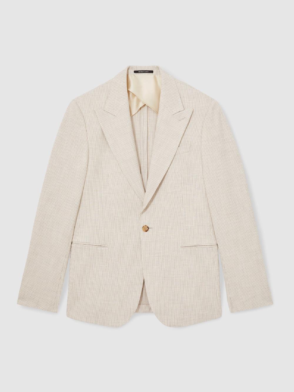 Reiss Slim Fit Single Breasted Pinstripe Suit Blazer In Oatmeal/White