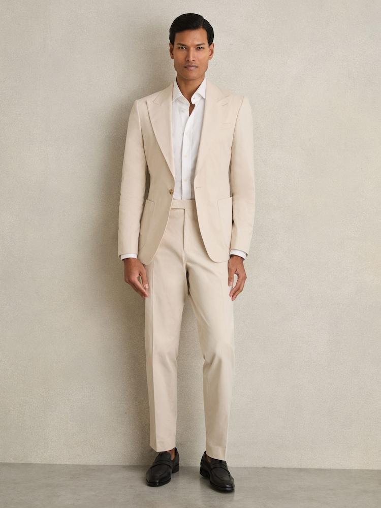 reiss Slim-Fit Single-Breasted Suit Blazer in Stone