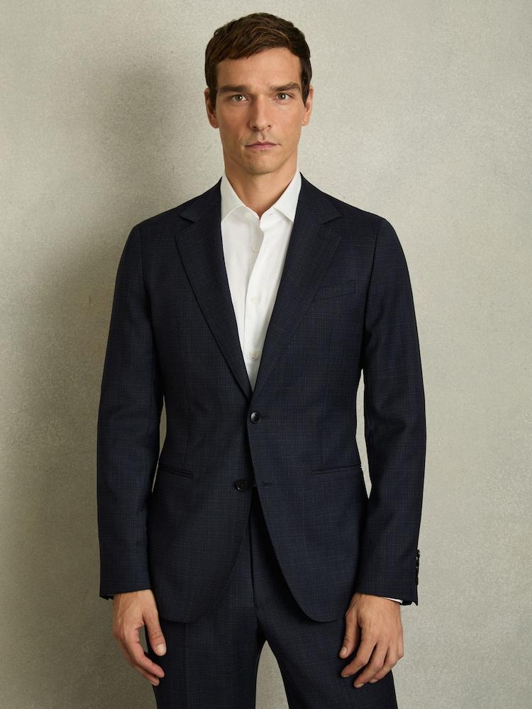 reiss Slim-Fit Single-Breasted Textured Wool-Blend Suit Blazer in Navy