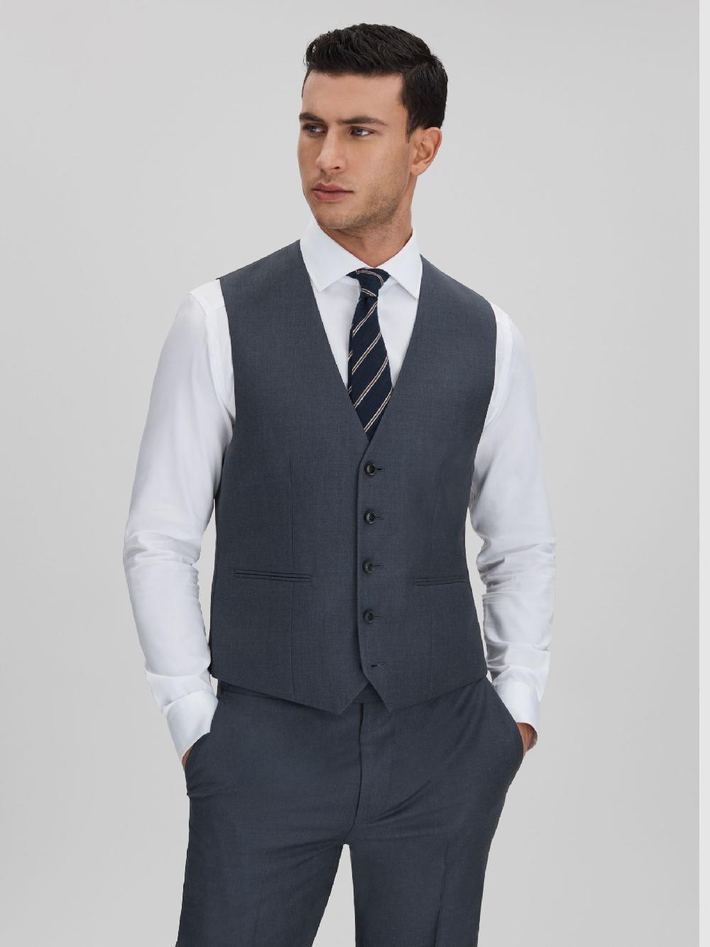 Reiss Slim Fit Single Breasted Wool Waistcoat In Airforce Blue