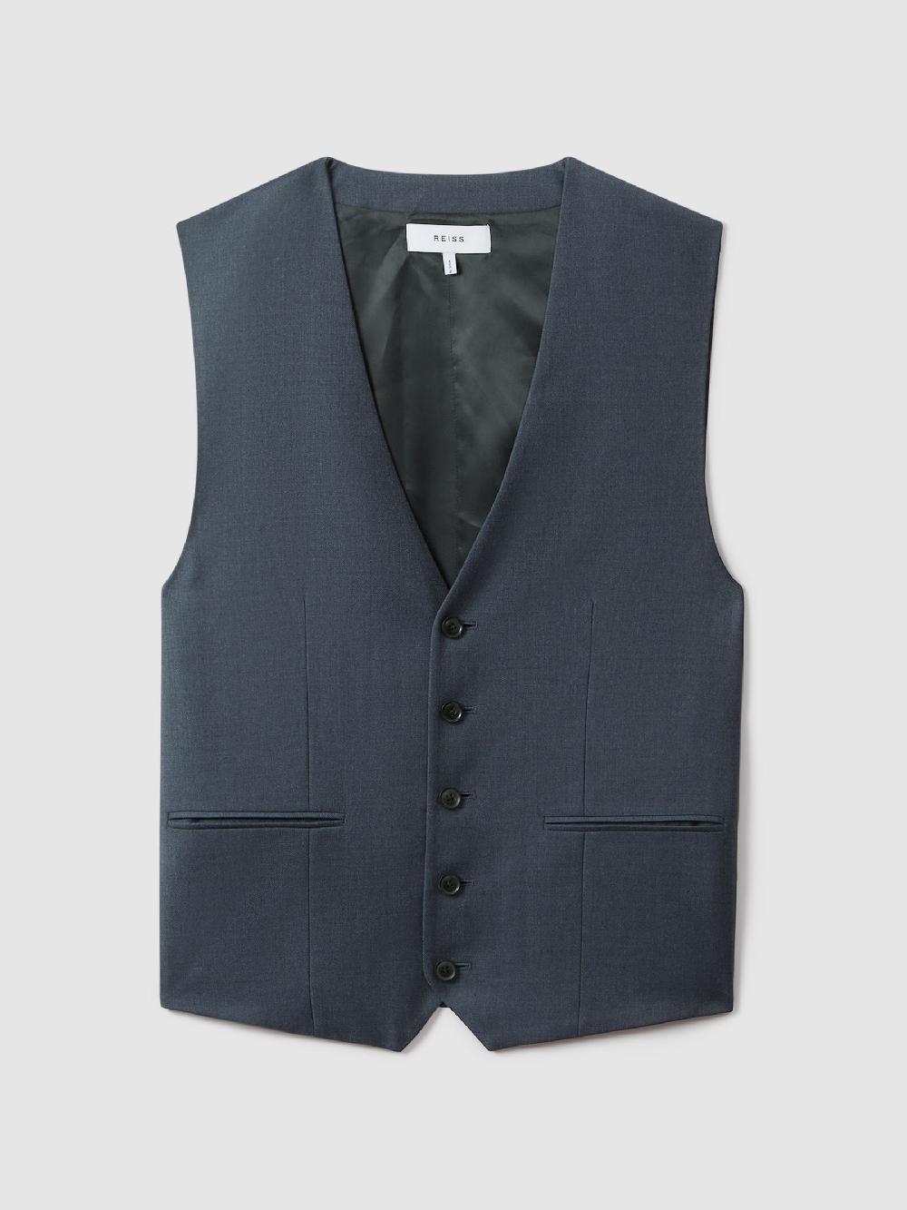 Reiss Slim Fit Single Breasted Wool Waistcoat In Airforce Blue