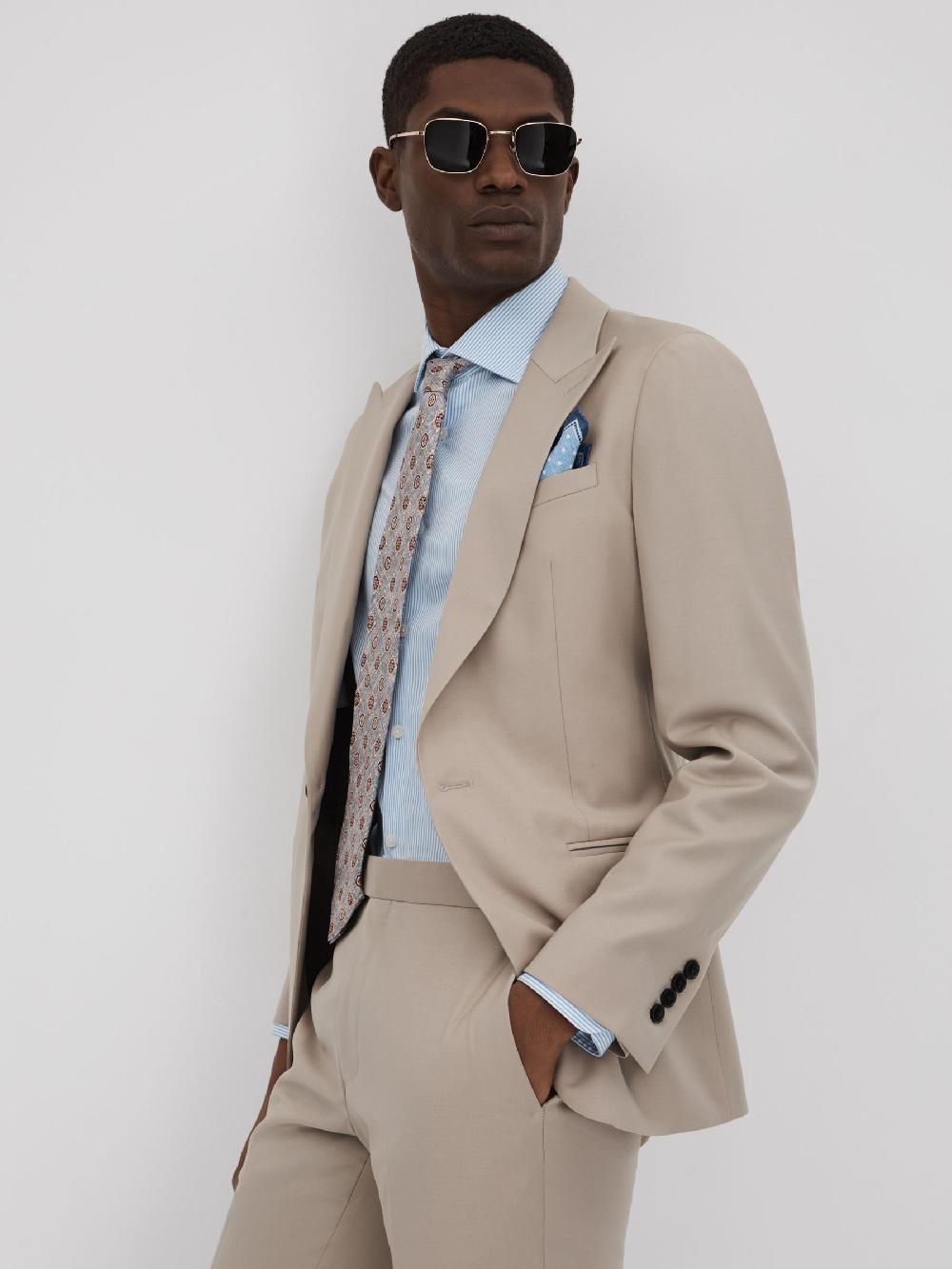 Reiss Slim Fit Wool Blend Single Breasted Blazer In Stone