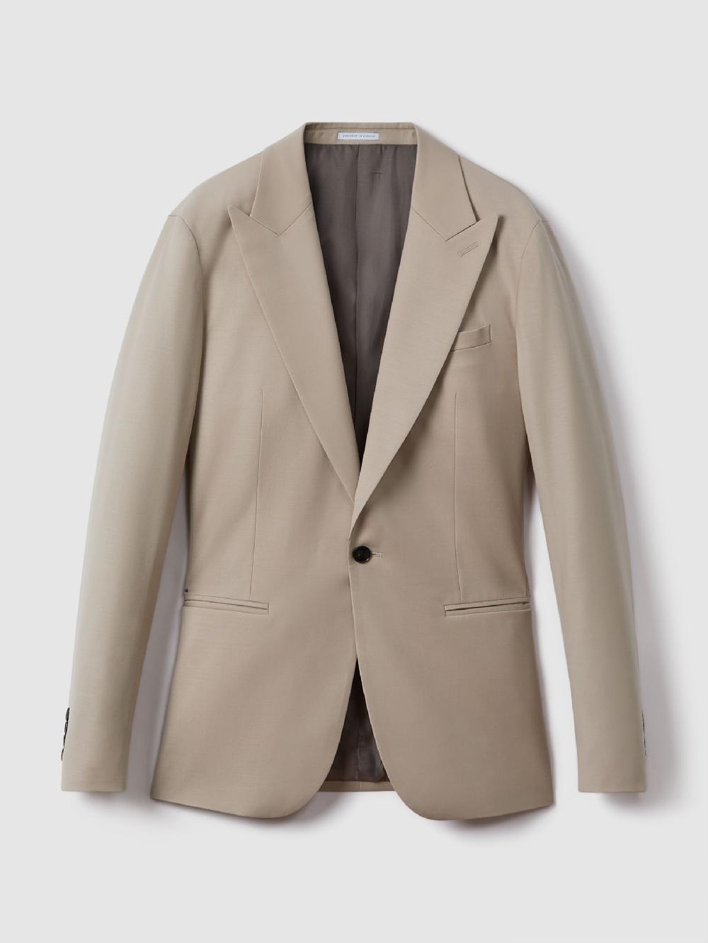 Reiss Slim Fit Wool Blend Single Breasted Blazer In Stone