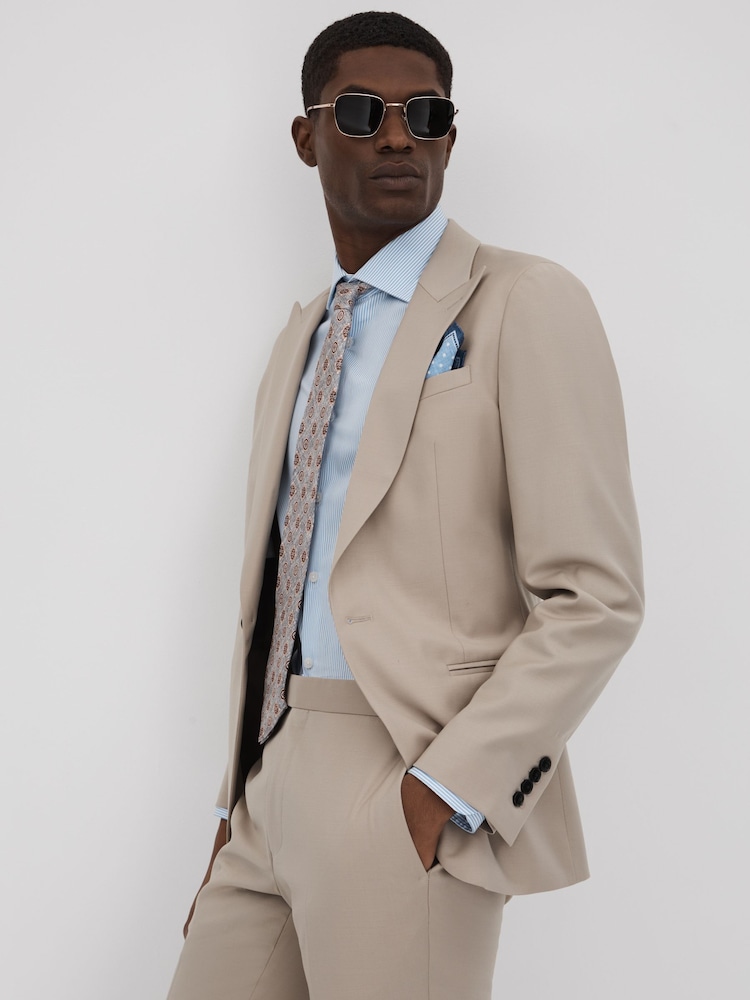 reiss Slim Fit Wool Blend Single Breasted Blazer in Stone