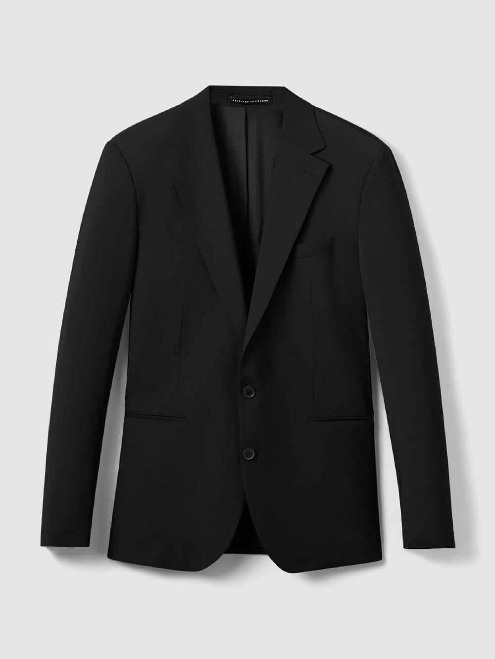 Reiss Slim-Fit Wool-Blend Single-Breasted Suit Blazer In Black