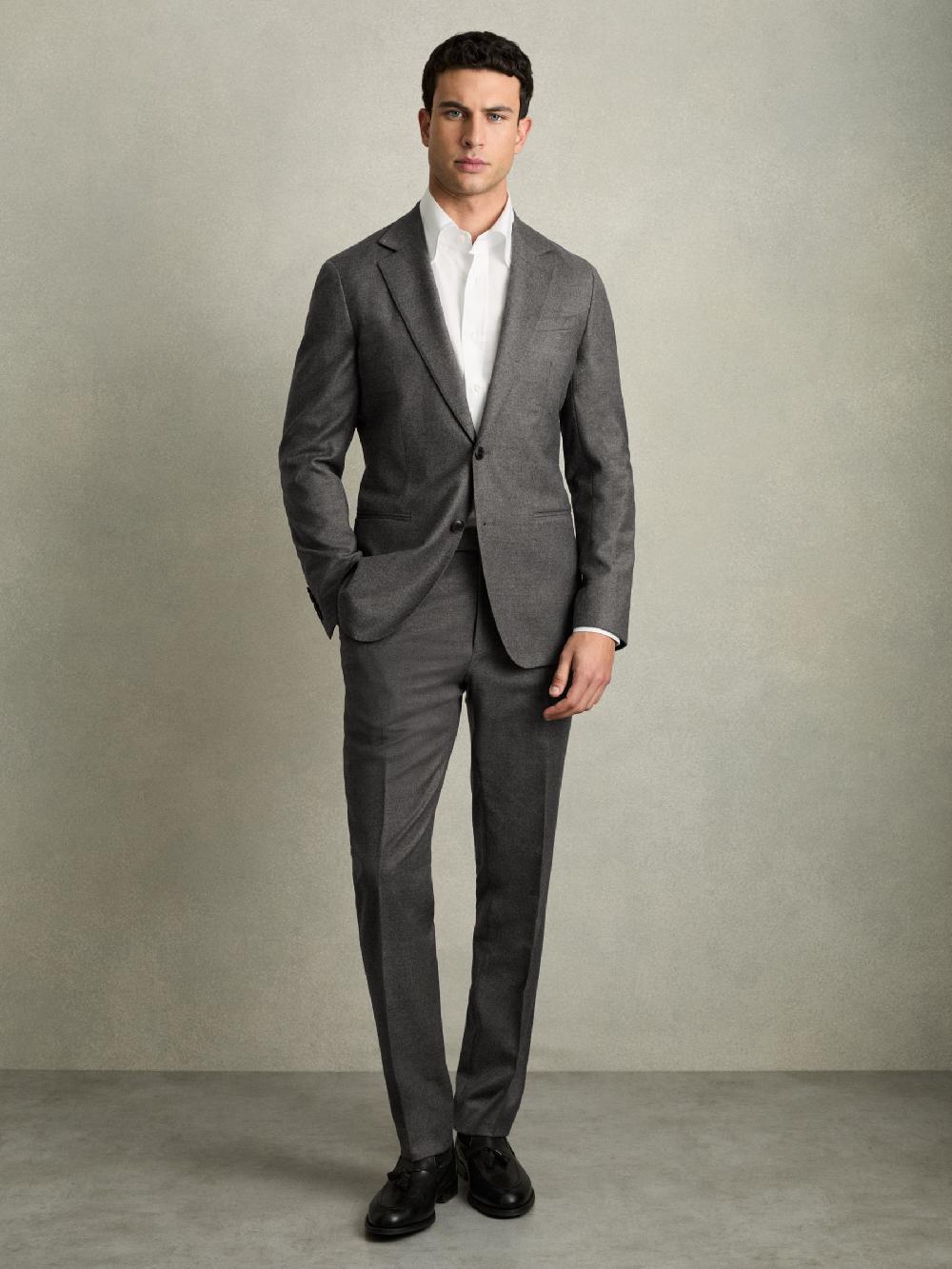 Reiss Slim-Fit Wool Blend Suit Trousers In Grey Melange