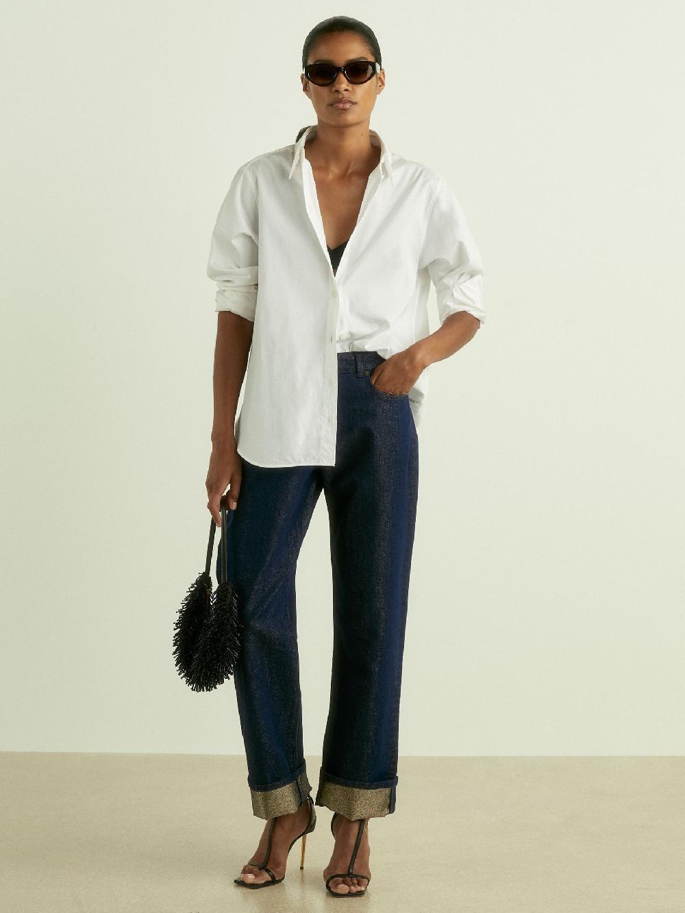 Reiss Slim-Leg Metallic-Thread Turn-Up Jeans In Indigo