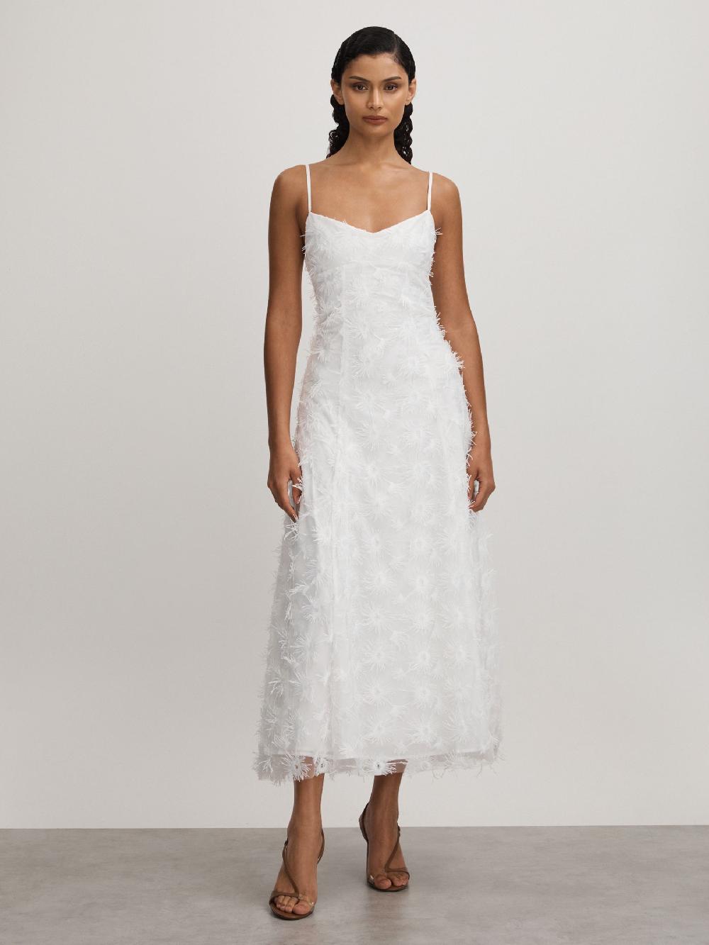 Reiss Stella White Anna Quan Applique Drop Waist Maxi Dress