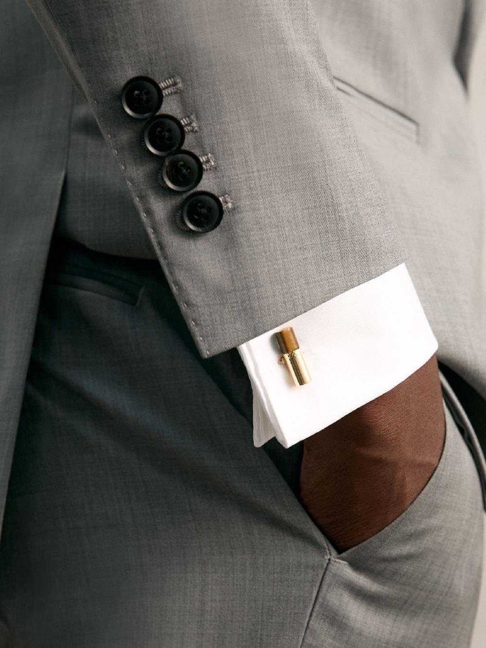 Reiss Stone Insert Barrel Cufflinks In Gold/Tortoiseshell