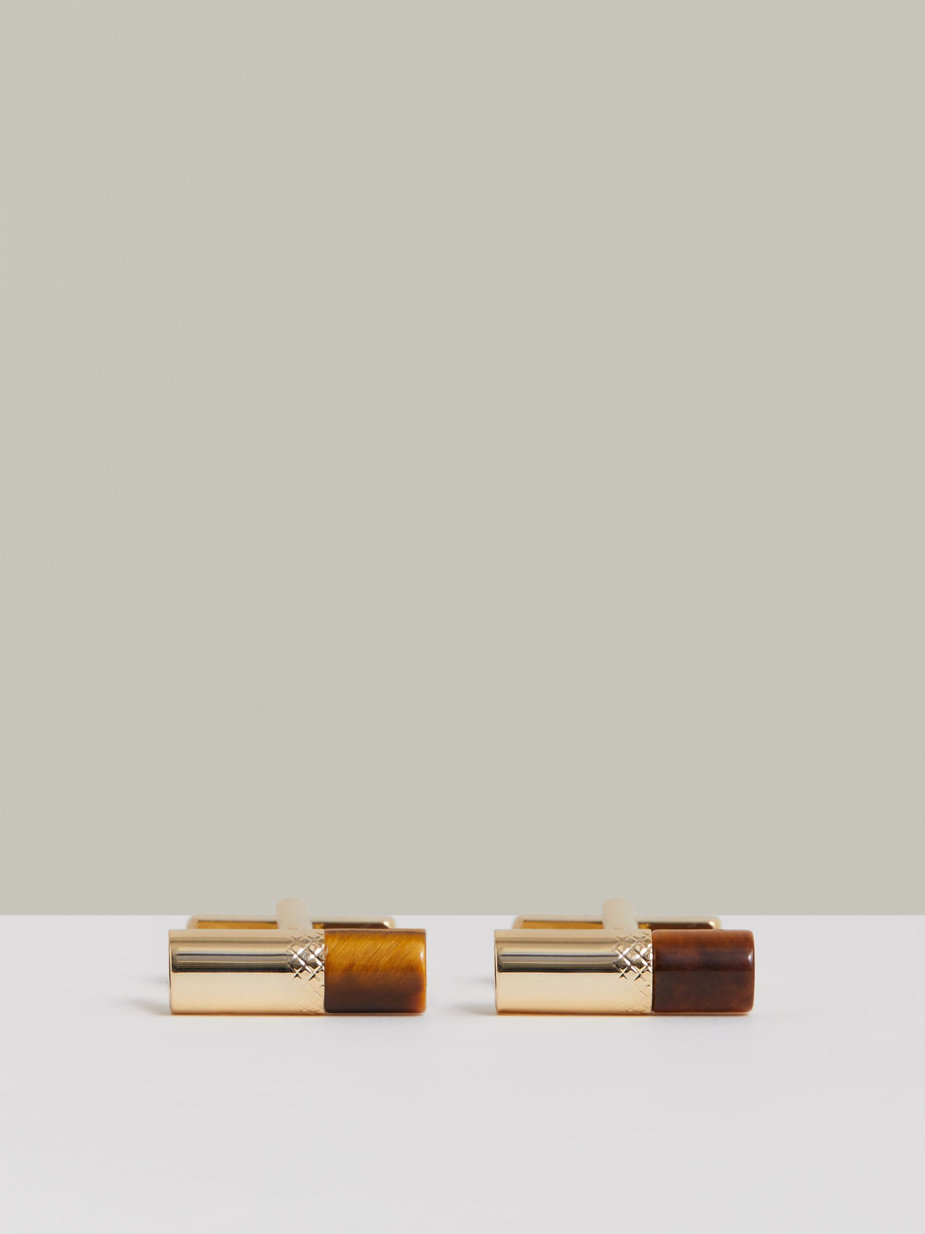 Reiss Stone Insert Barrel Cufflinks In Gold/Tortoiseshell