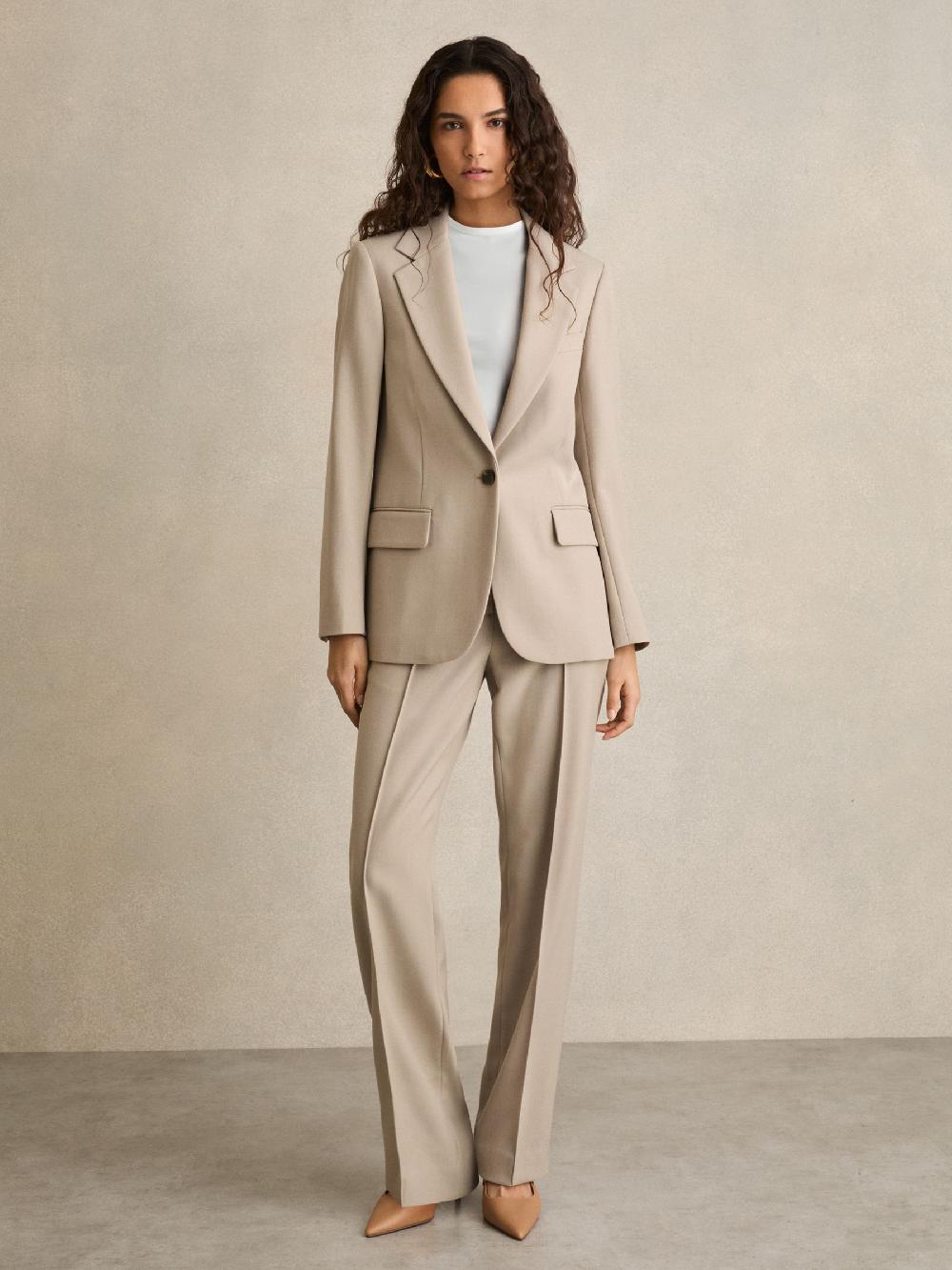 Reiss Straight-Leg Textured Wool-Blend Suit Trousers In Neutral