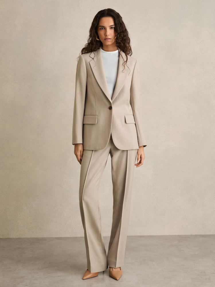 reiss Straight-Leg Textured Wool-Blend Suit Trousers in Neutral