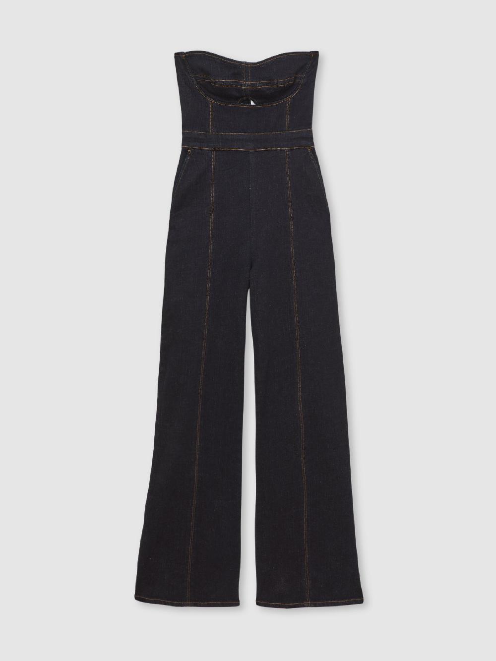 Reiss Strapless Wide Leg Denim Jumpsuit In Indigo Blue