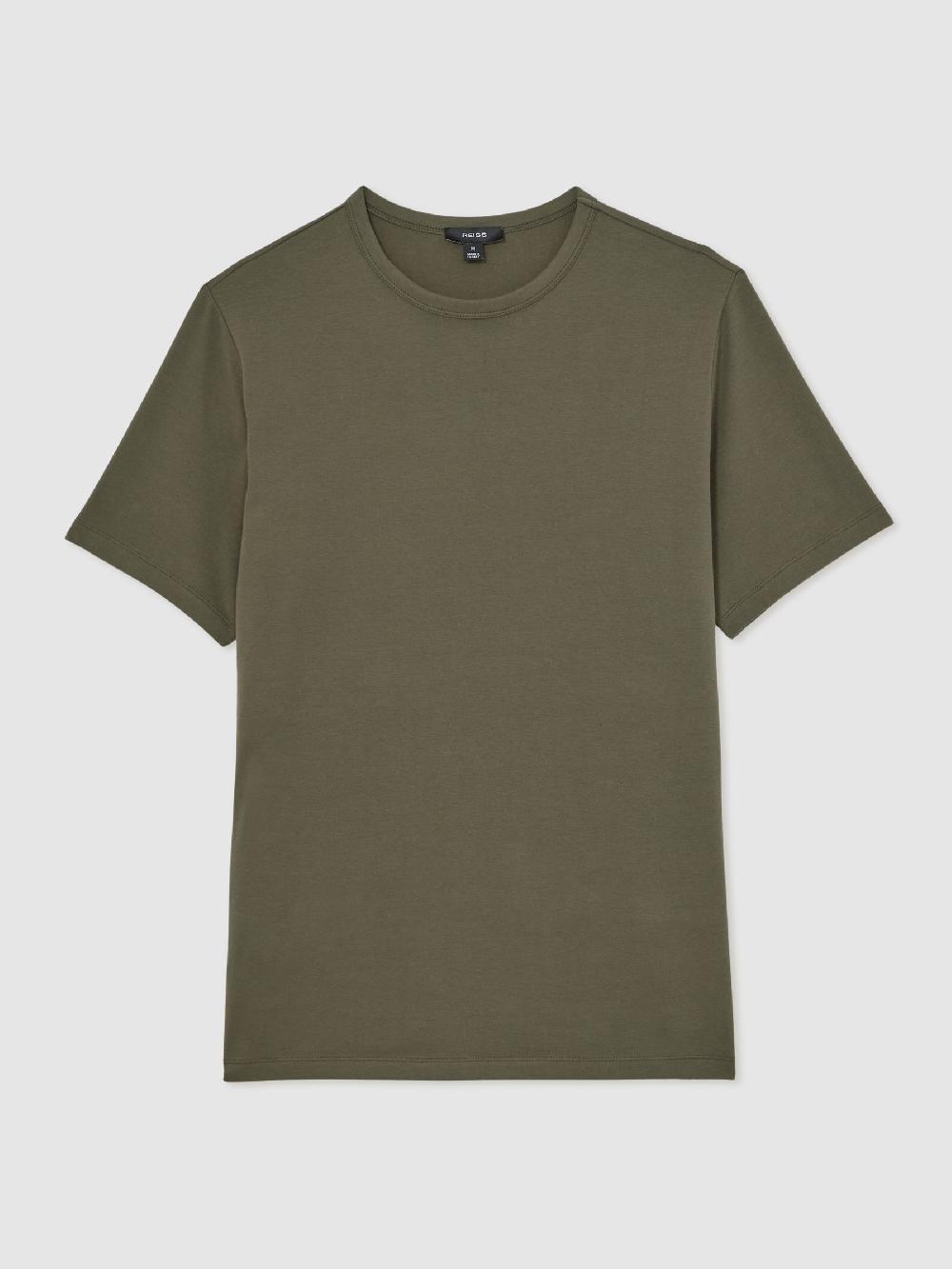 Reiss Stretch-Cotton Crew-Neck T-Shirt In Khaki Green