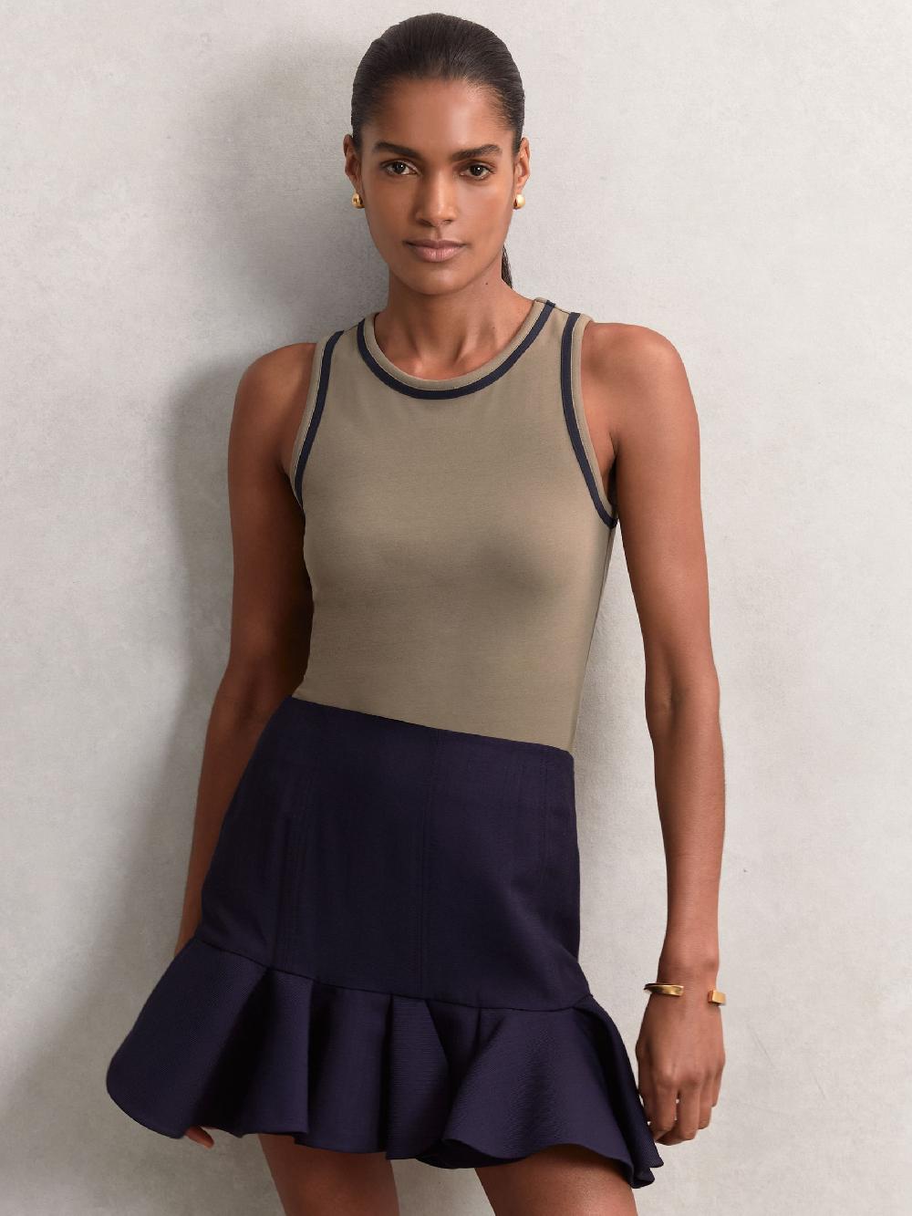 Reiss Stretch-Cotton Jersey Tipped Vest In Khaki Green/Navy