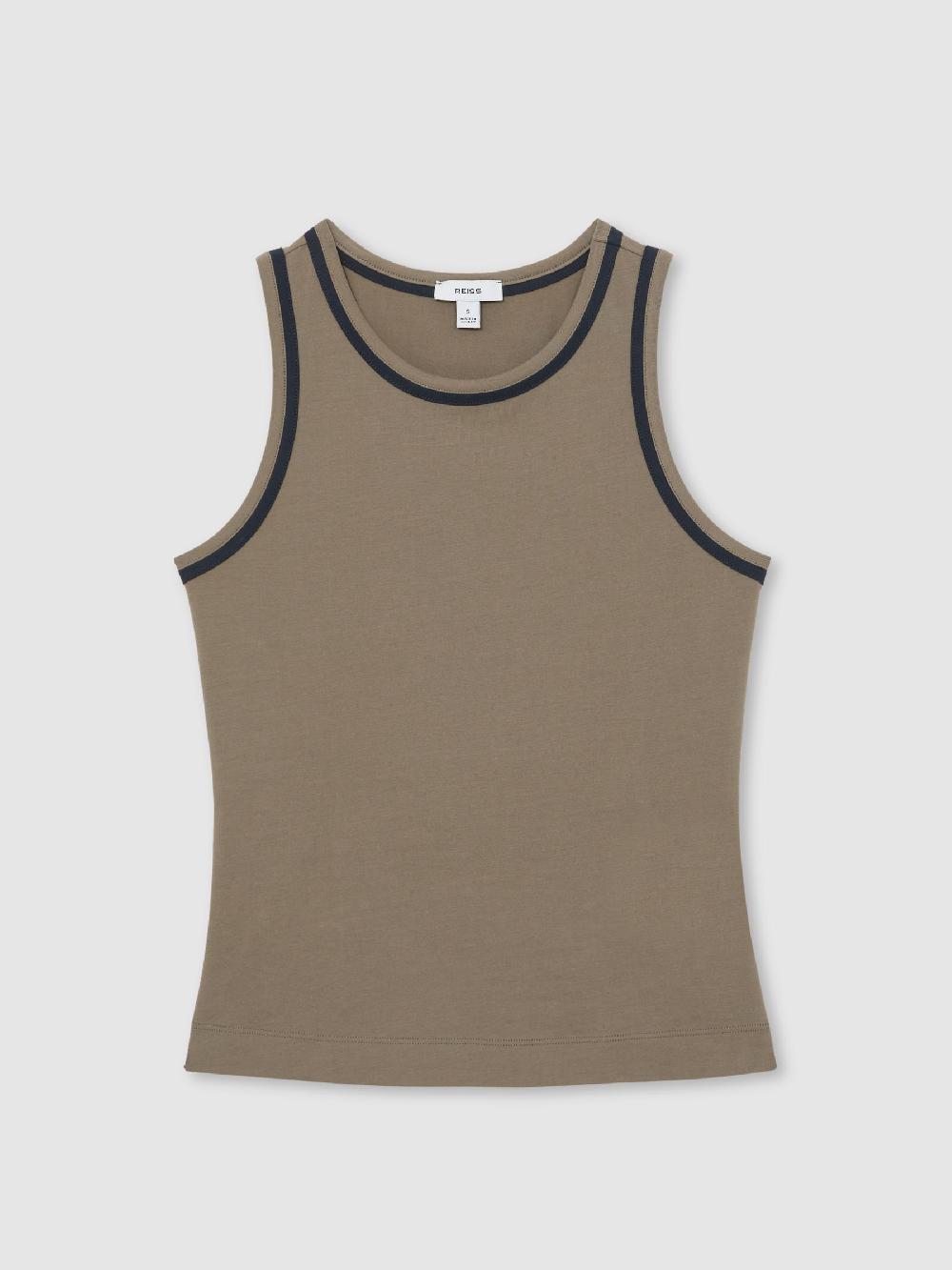 Reiss Stretch-Cotton Jersey Tipped Vest In Khaki Green/Navy