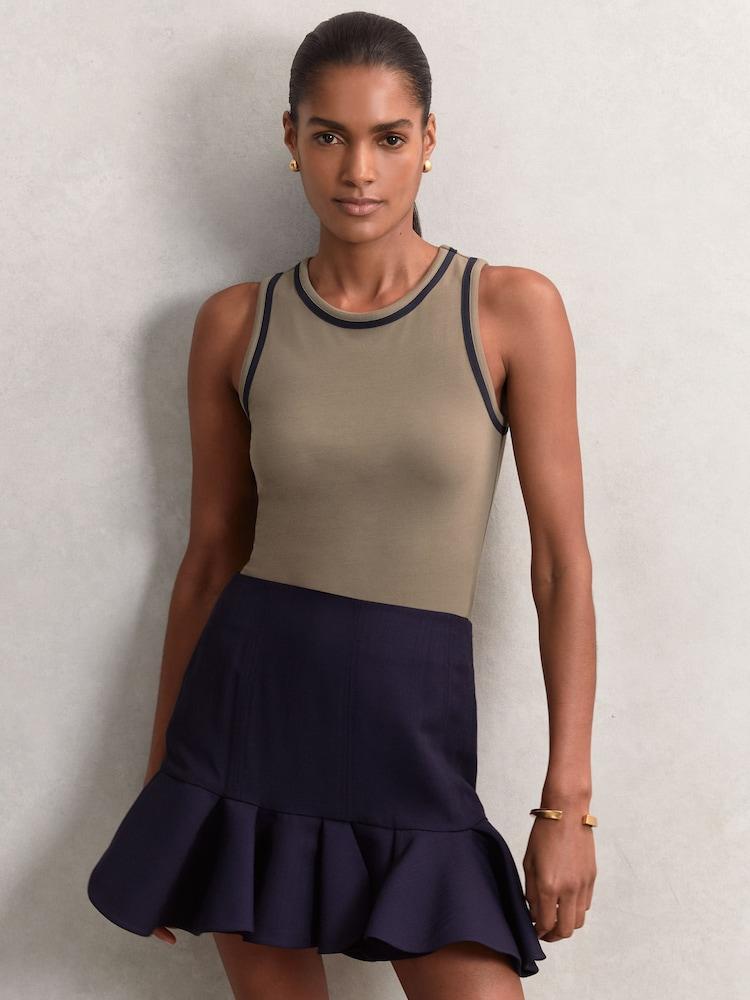 reiss Stretch-Cotton Jersey Tipped Vest in Khaki Green/Navy