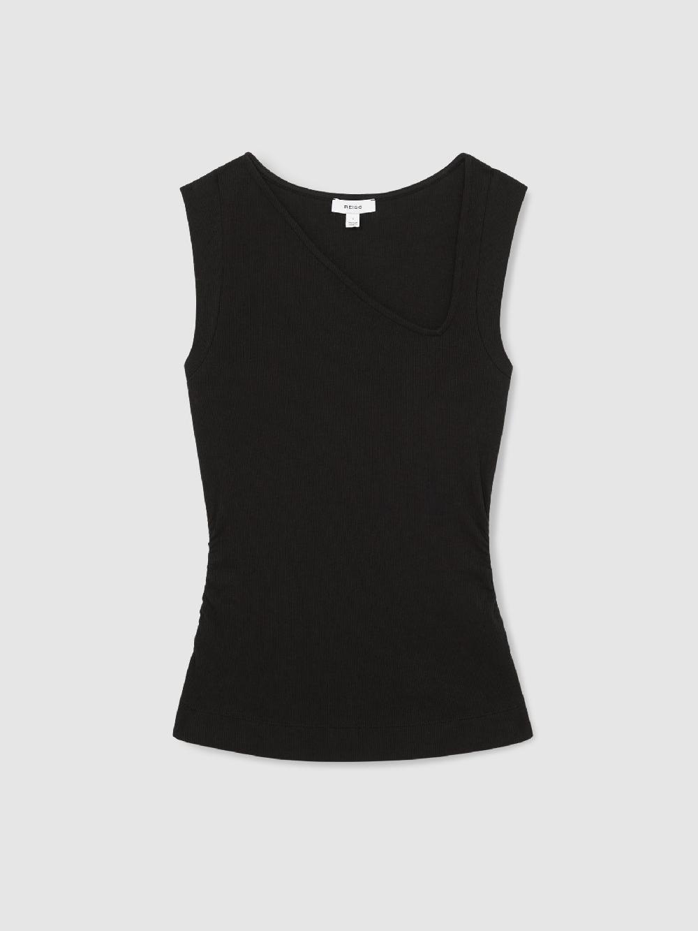 Reiss Stretch-Cotton Ribbed Asymmetric Vest In Black