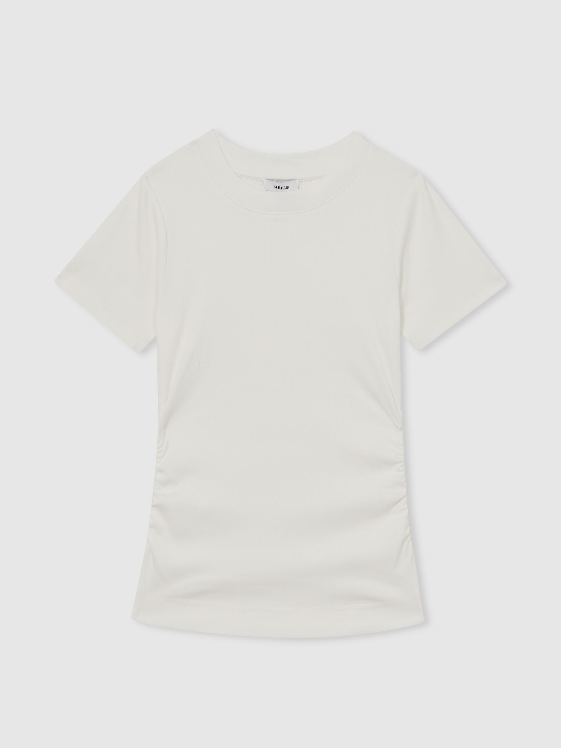 Reiss Stretch-Cotton Ruched Ribbed T-Shirt In White