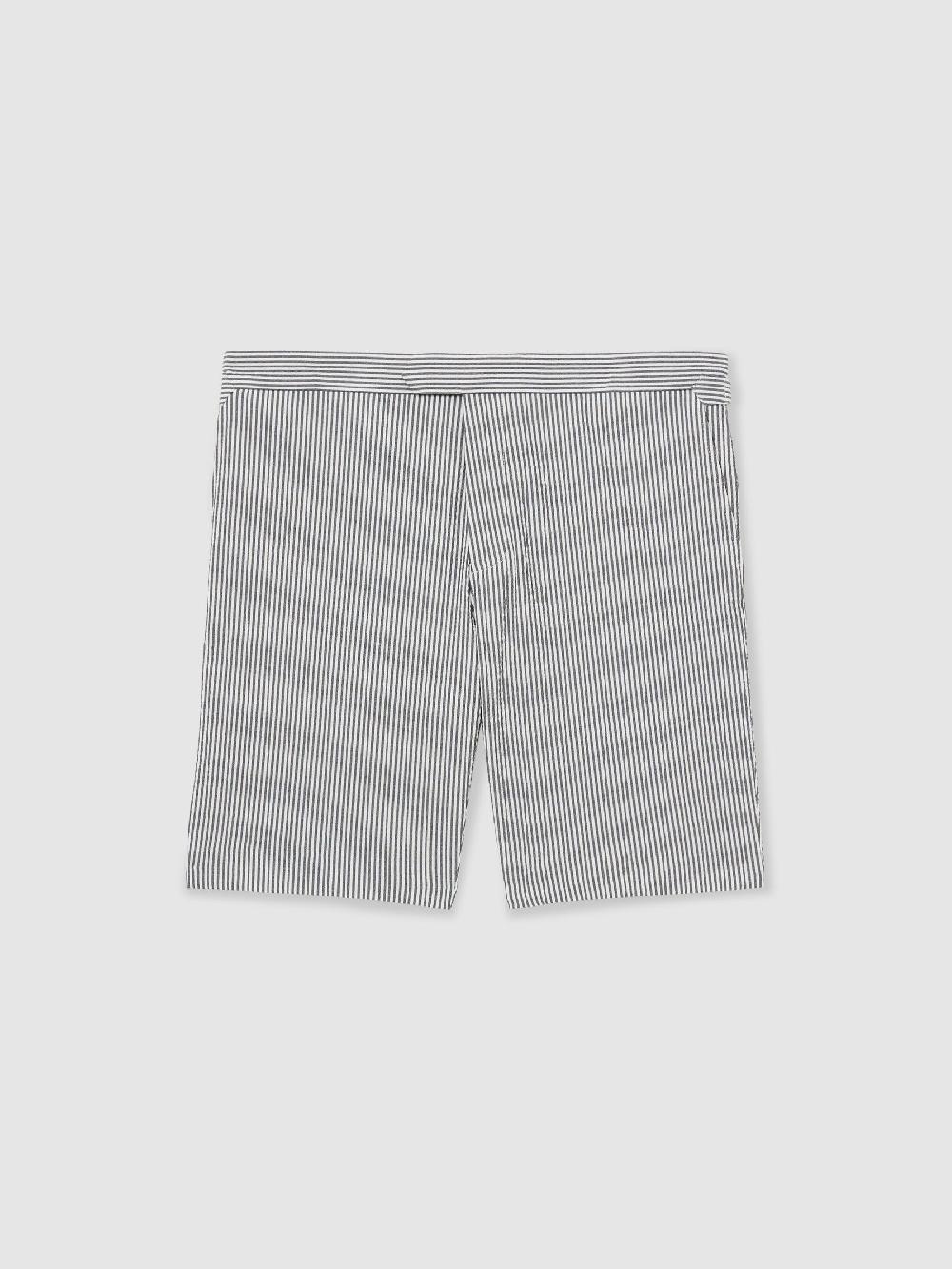 Reiss Stretch-Cotton Seersucker Striped Shorts In Navy/White