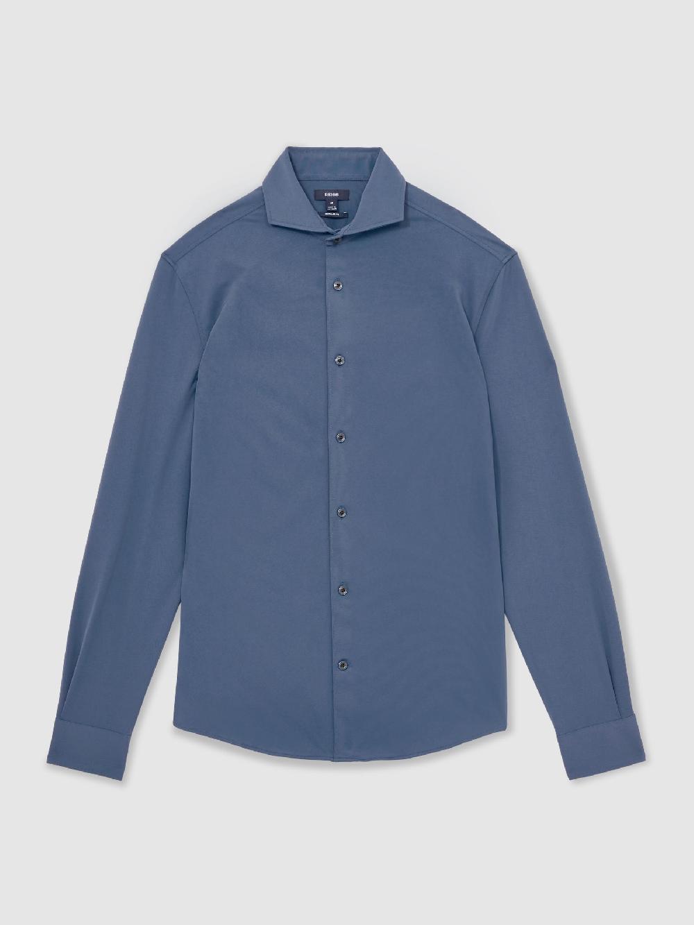 Reiss Stretch Jersey Cutaway-Collar Shirt In Dark Airforce Blue