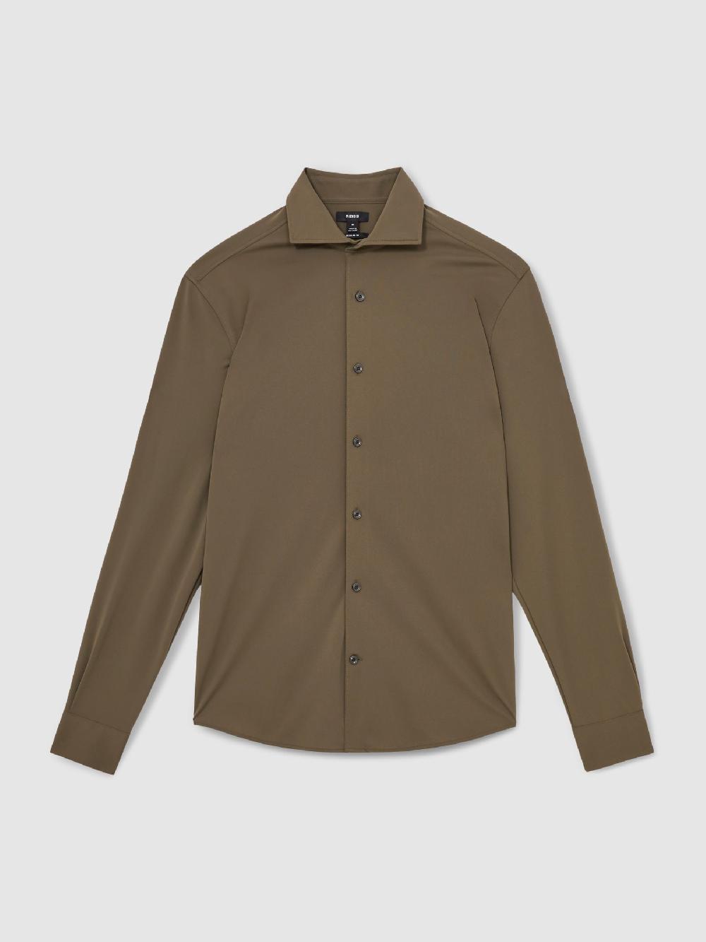 Reiss Stretch Jersey Cutaway-Collar Shirt In Olive Green
