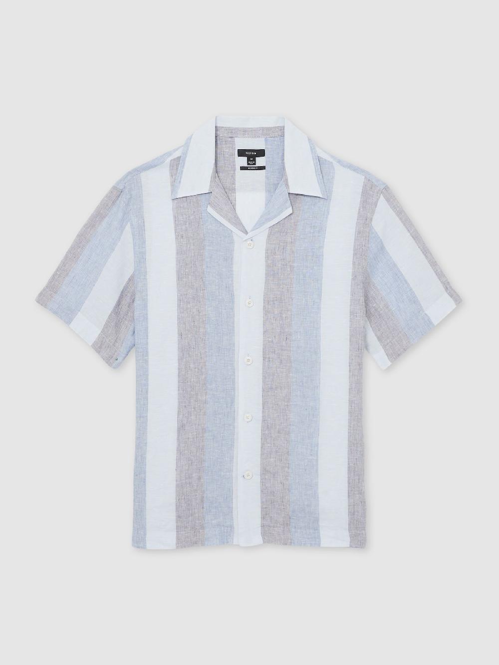 Reiss Stripe Cuban Collar Shirt In Wide Stripe Blue Multi