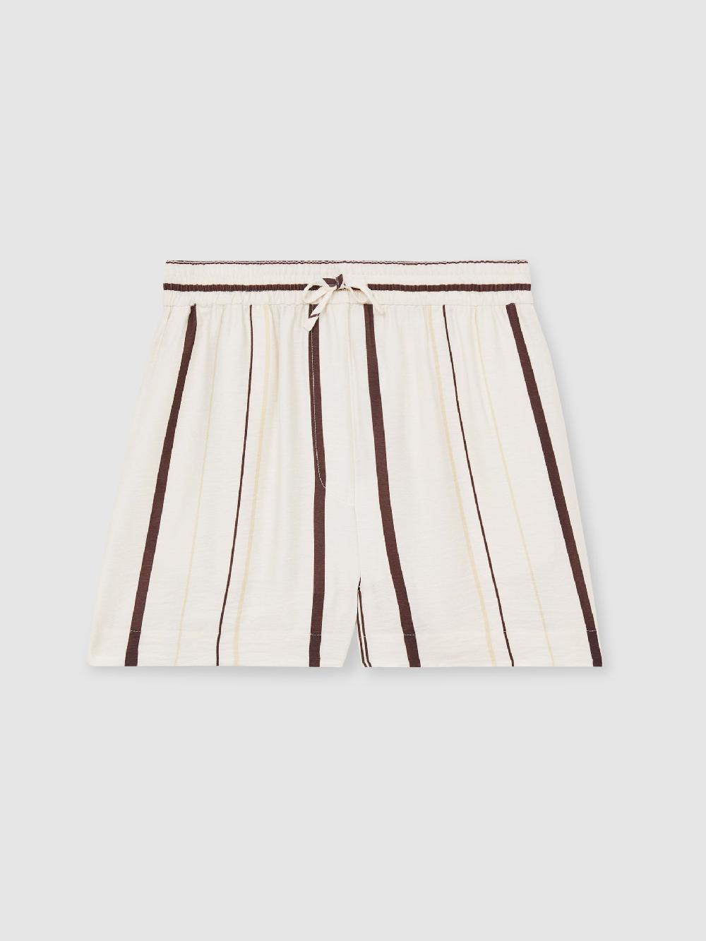 Reiss Stripe-Print Drawstring Shorts In White/Brown