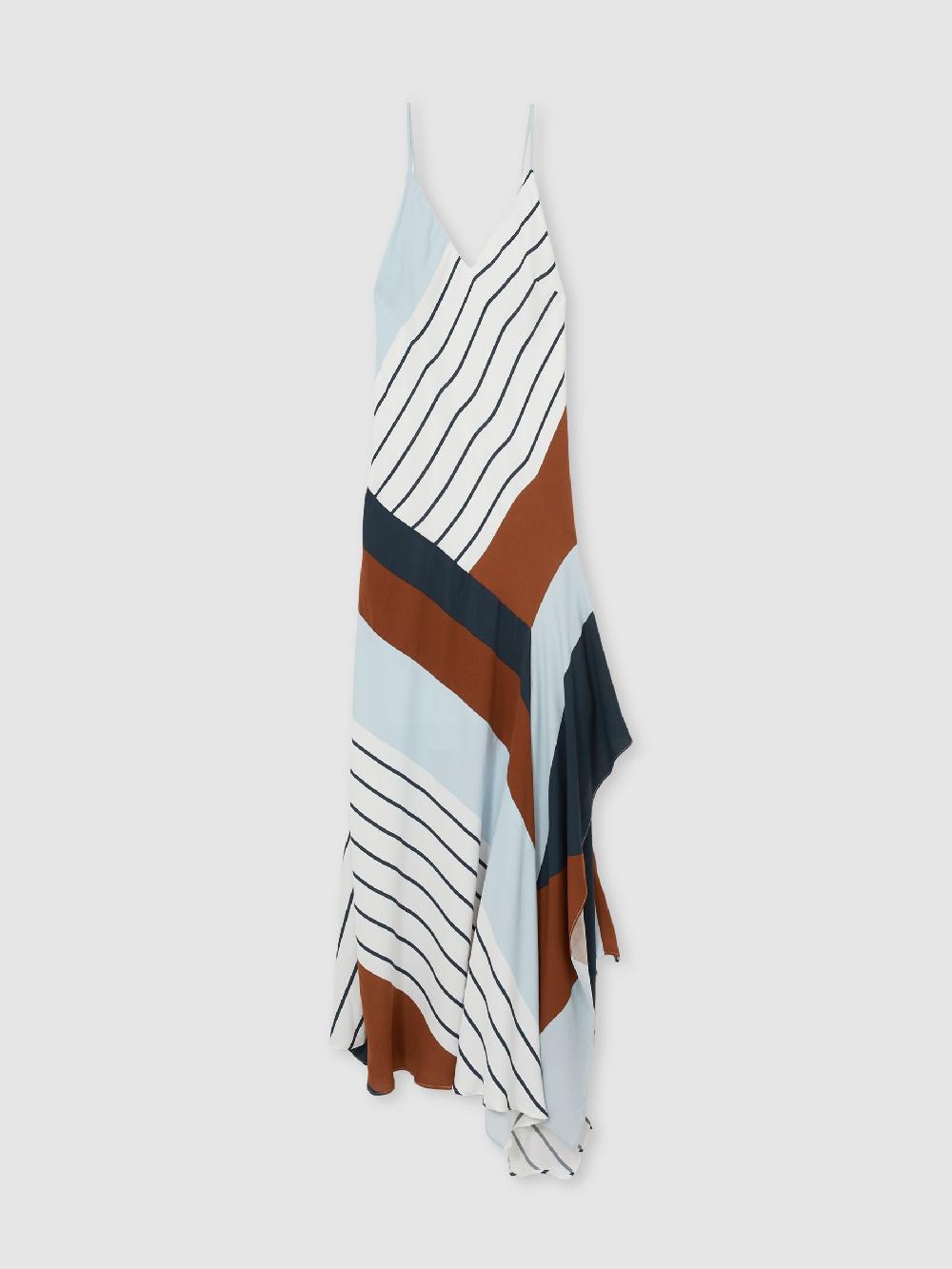 Reiss Stripe-Print Handkerchief Maxi Dress In Blue/Brown
