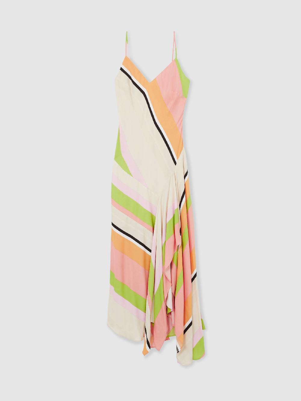 Reiss Stripe-Print Handkerchief Maxi Dress In Pink/Green