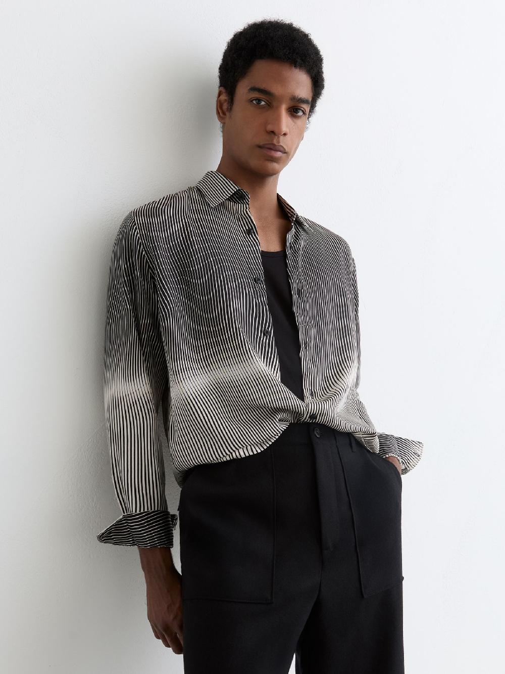 Reiss Stripe-Print Long-Sleeve Shirt Regular-Fit In Navy/White