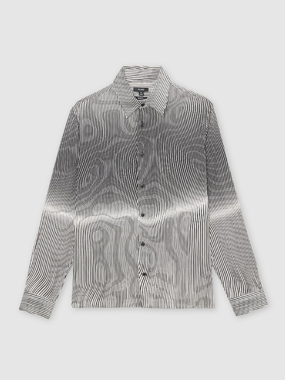 Reiss Stripe-Print Long-Sleeve Shirt Regular-Fit In Navy/White