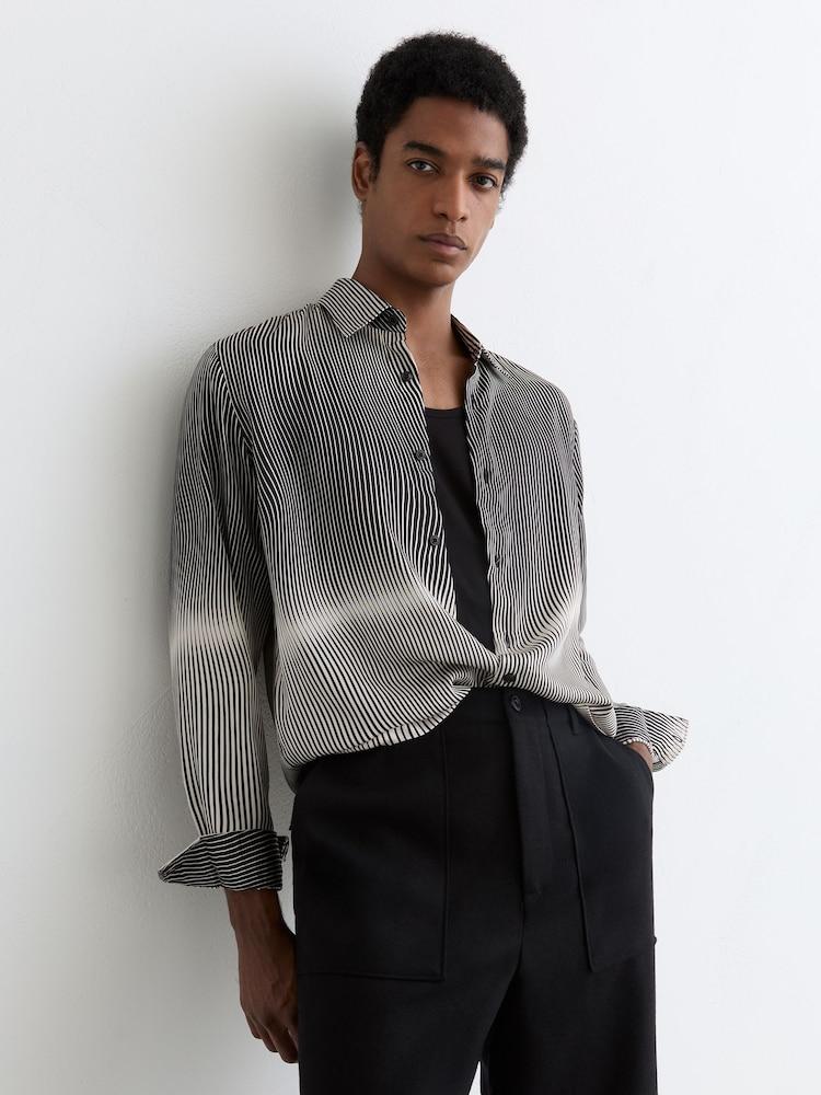 reiss Stripe-Print Long-Sleeve Shirt Regular-Fit in Navy/White