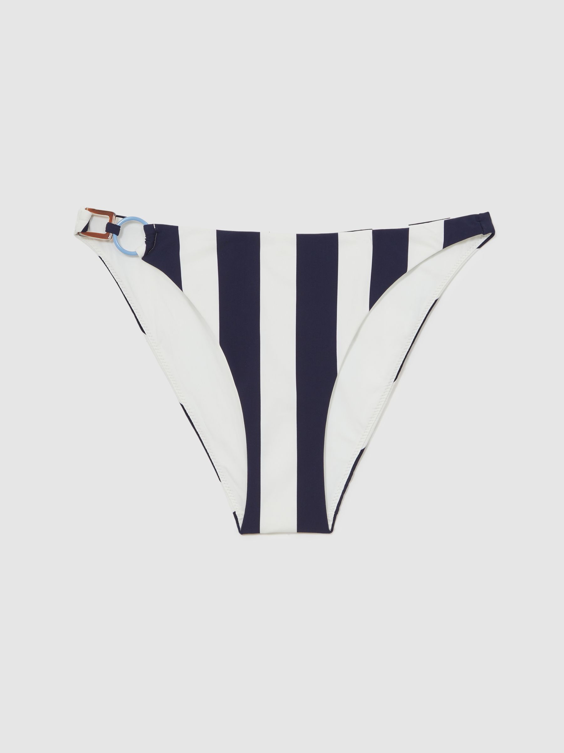 Reiss Stripe Ring-Detail Bikini Bottoms In Navy/Brown