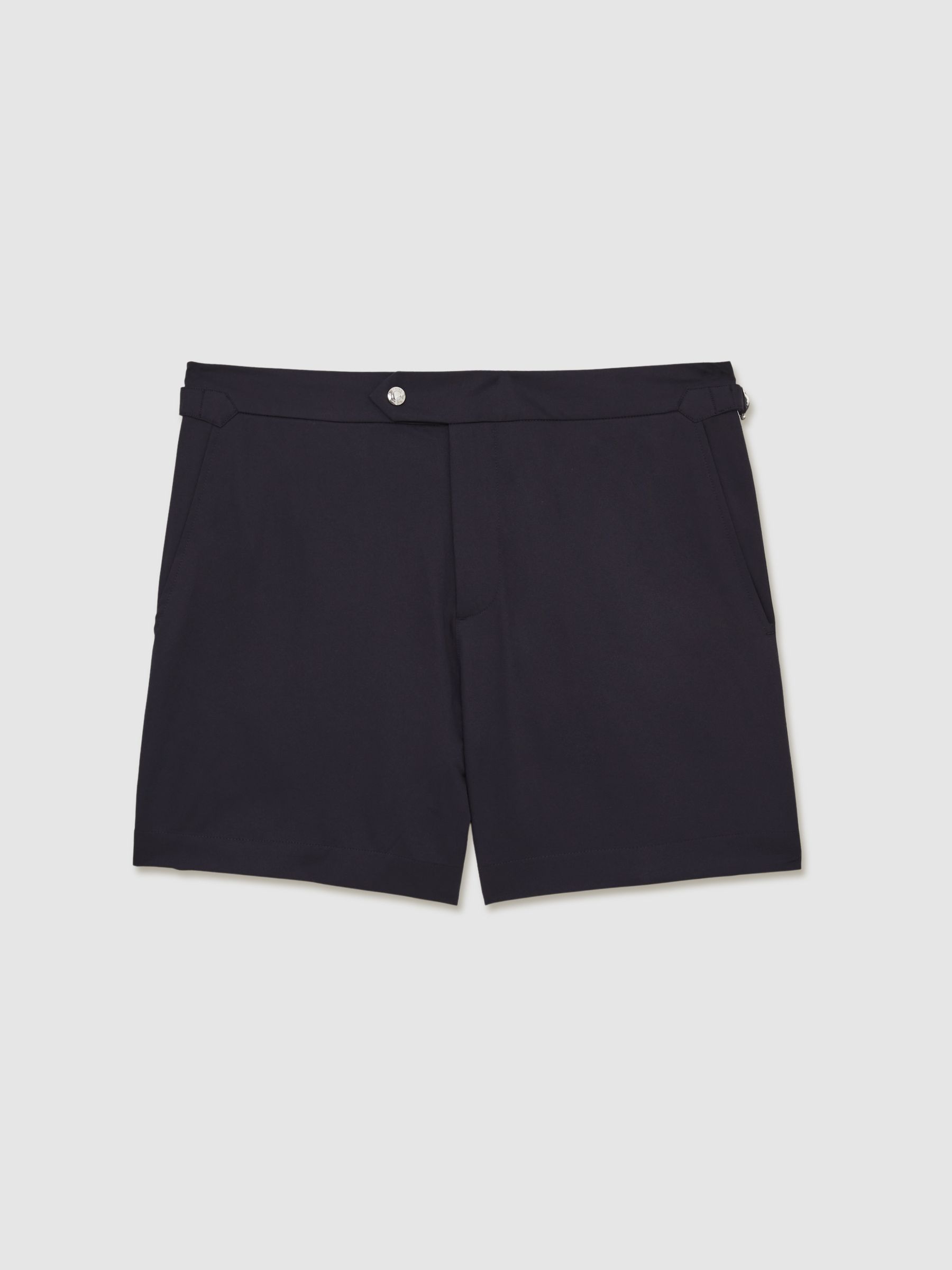 Reiss Stripe Side Adjuster Swim Shorts In Navy/Blue Stripe