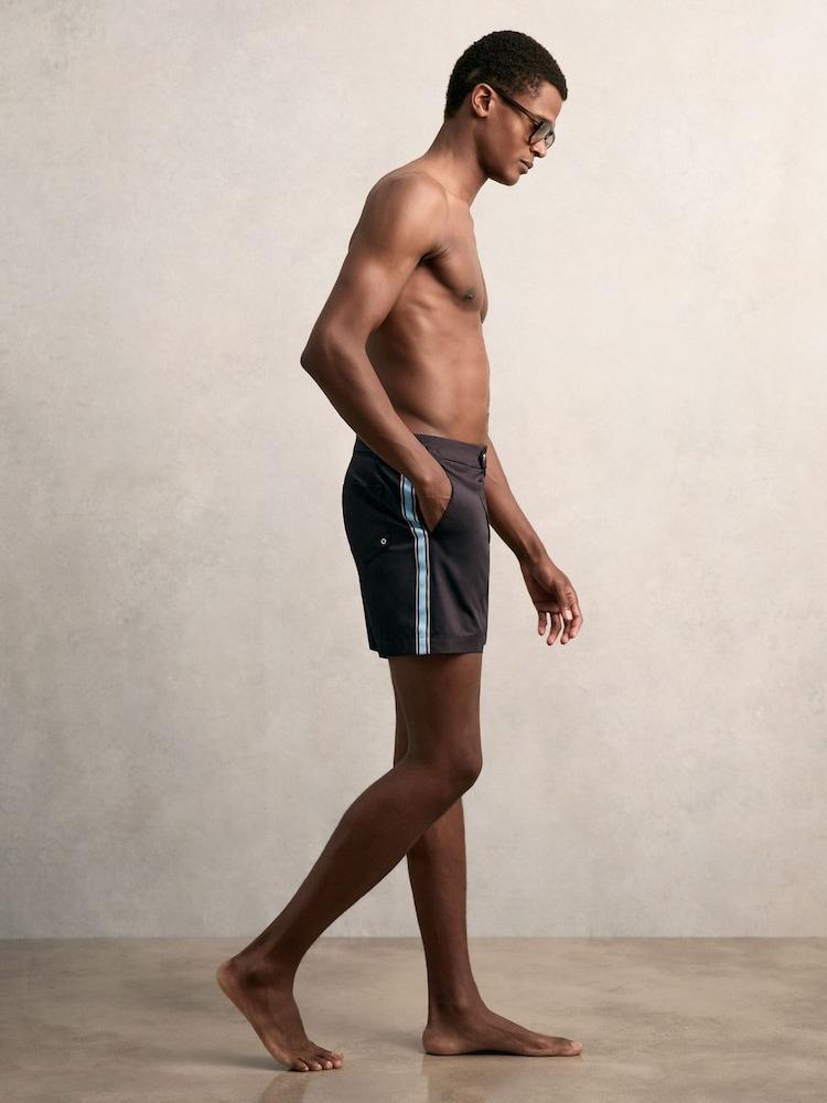 reiss Stripe Side Adjuster Swim Shorts in Navy/Blue Stripe