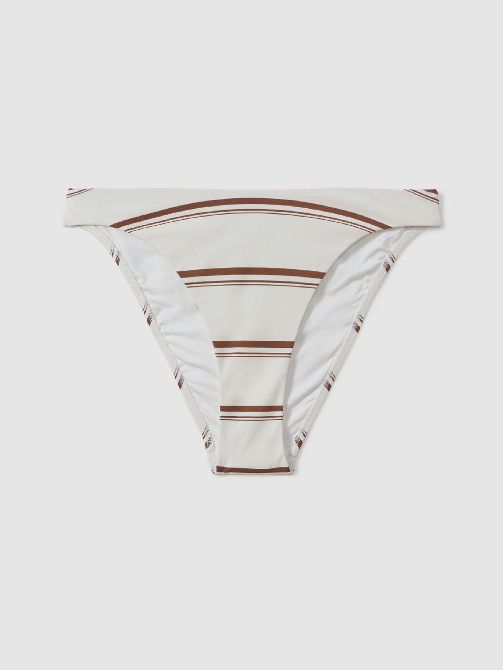 Reiss Striped High Cut Bikini Bottoms In Cream/Brown