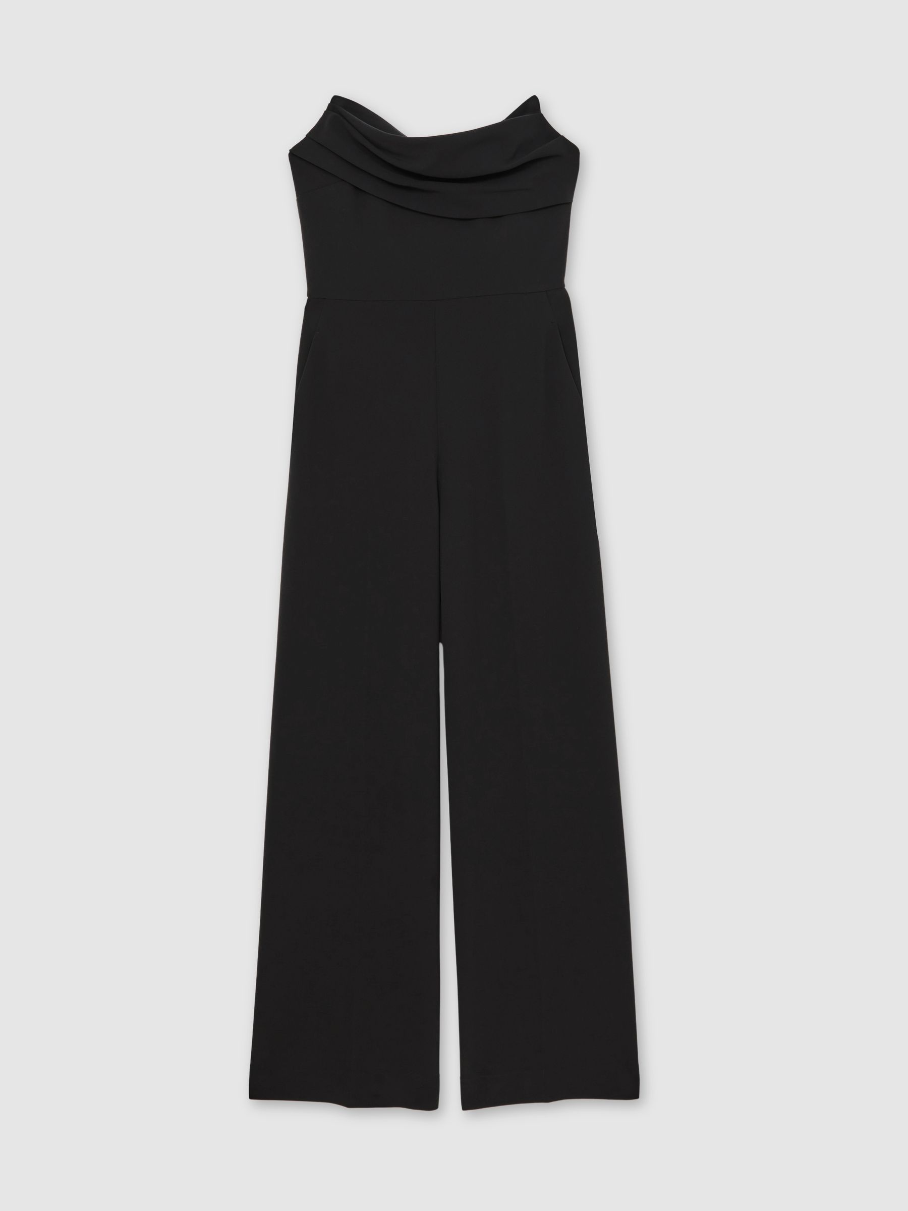 Reiss Structured Strapless Wide-Leg Jumpsuit In Black