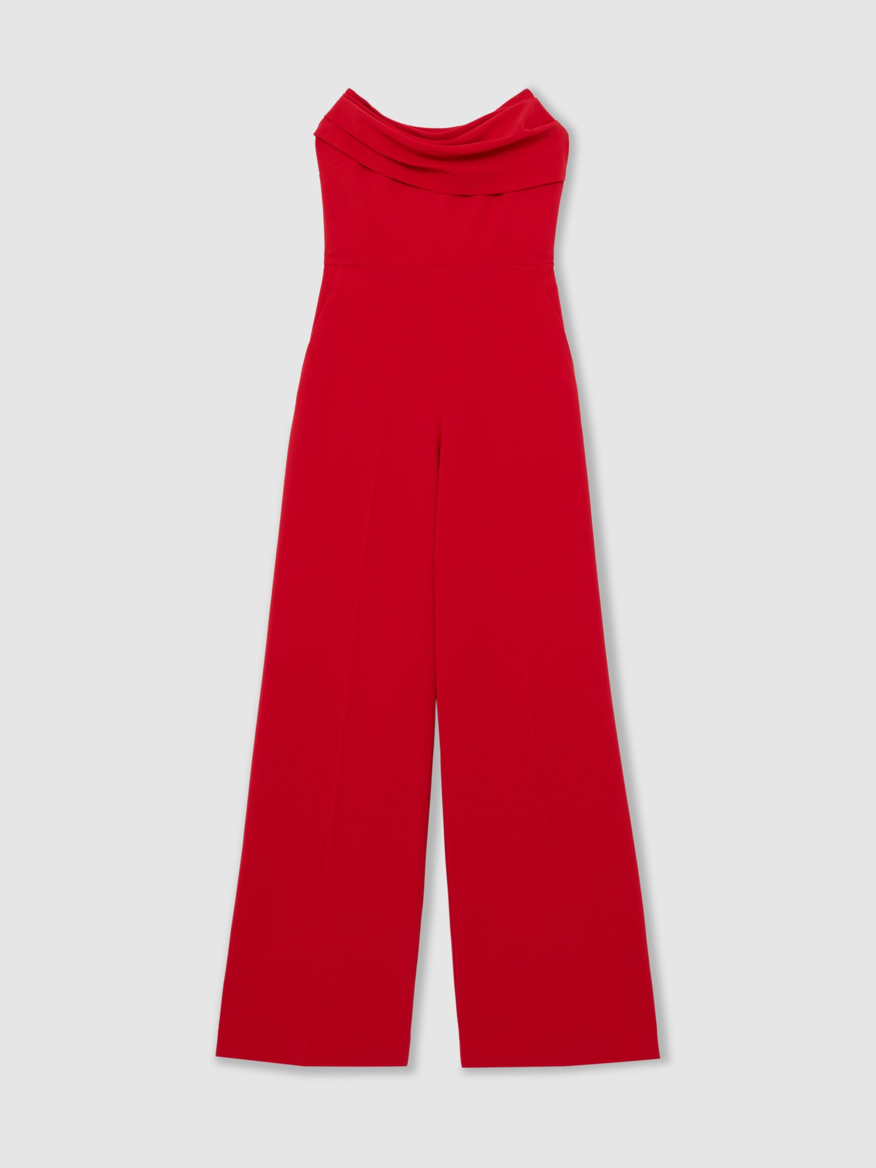 Reiss Structured Strapless Wide-Leg Jumpsuit In Red