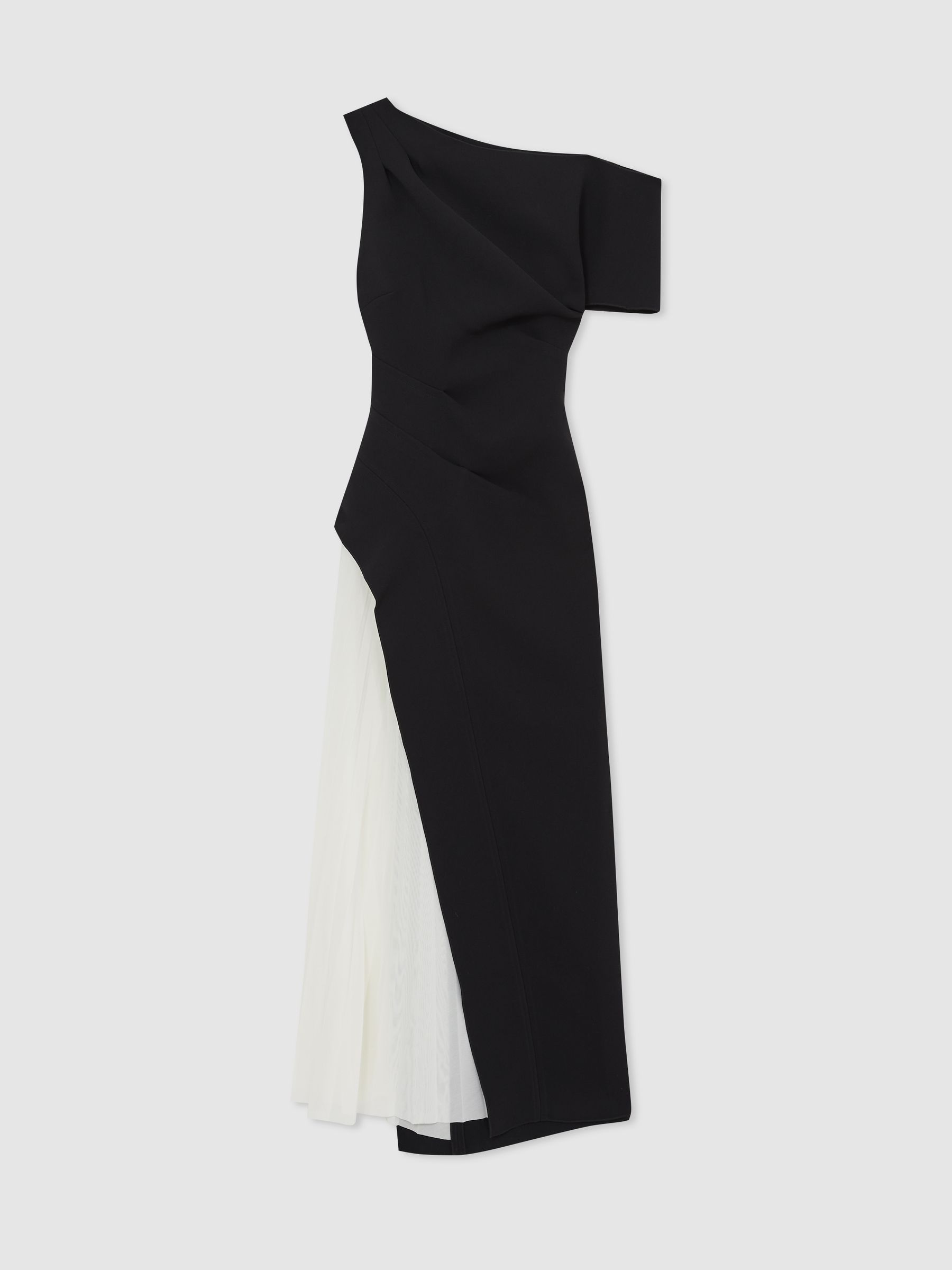 Reiss Sudden Midi Dress With Contrast Skirt In Black/Cream