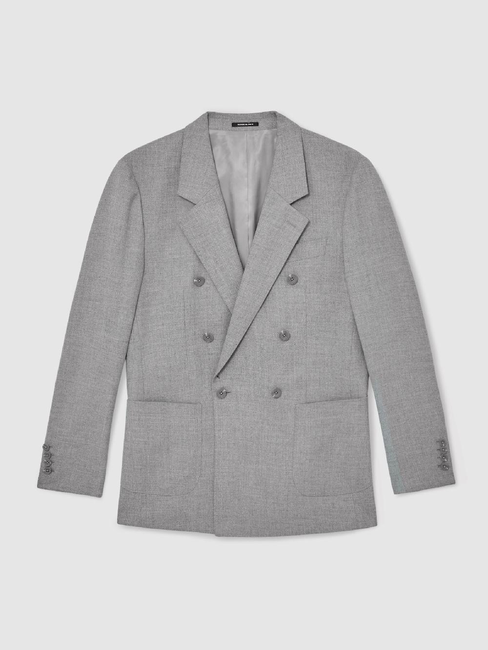 Reiss Tailored-Fit Double-Breasted Blazer In Soft Grey
