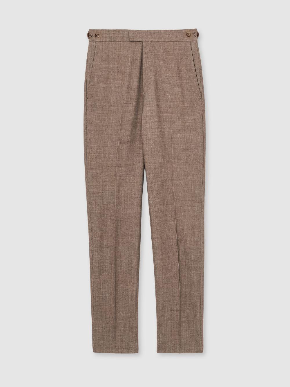 Reiss Tailored-Fit Textured Suit Trousers With Wool In Brown
