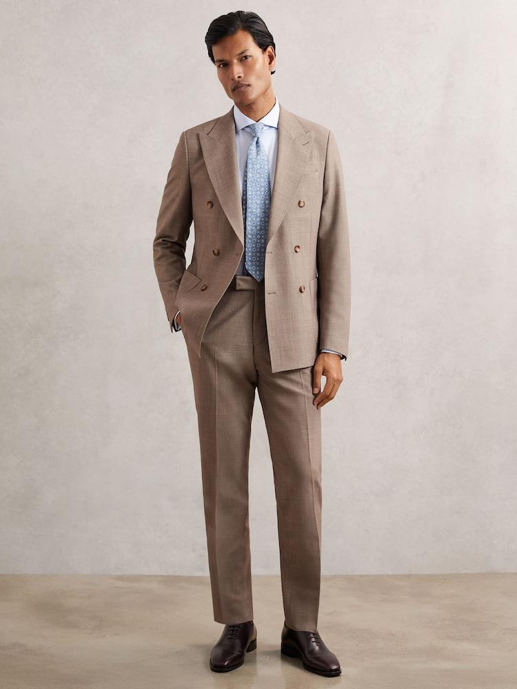 reiss Tailored-Fit Textured Suit Trousers With Wool in Brown