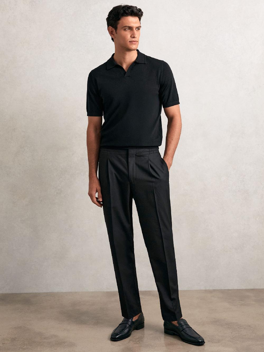 Reiss Tapered Drawstring Tailored Trousers In Black