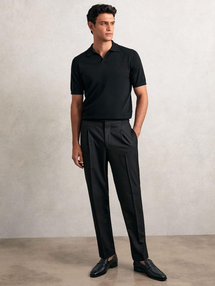 reiss Tapered Drawstring Tailored Trousers in Black