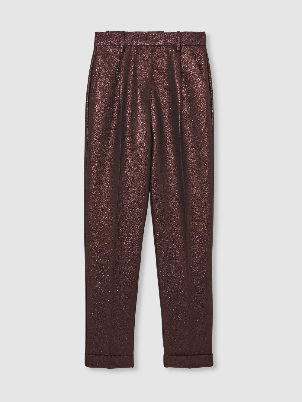 Reiss Tapered Metallic Suit Trousers With Cotton In Burgundy
