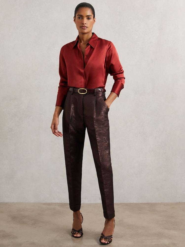 reiss Tapered Metallic Suit Trousers with Cotton in Burgundy