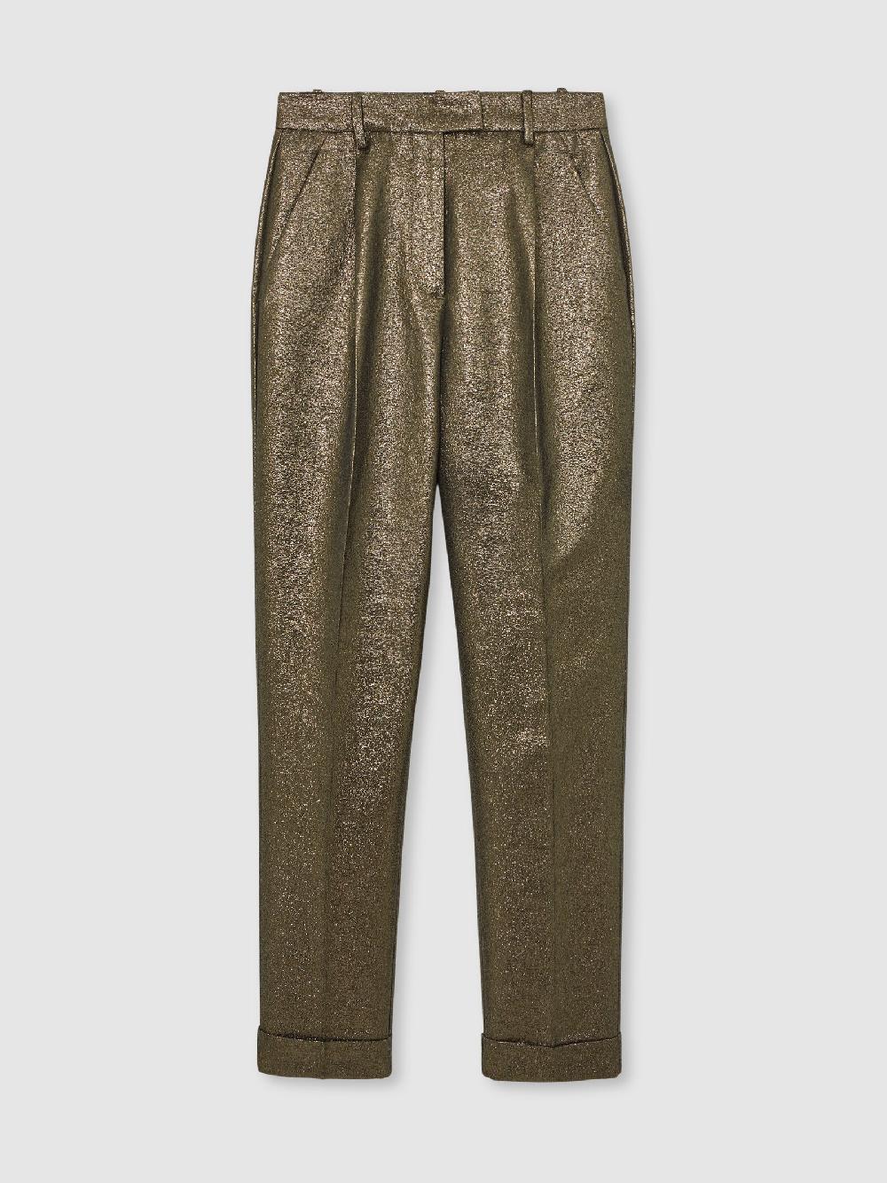 Reiss Tapered Metallic Suit Trousers With Cotton In Gold